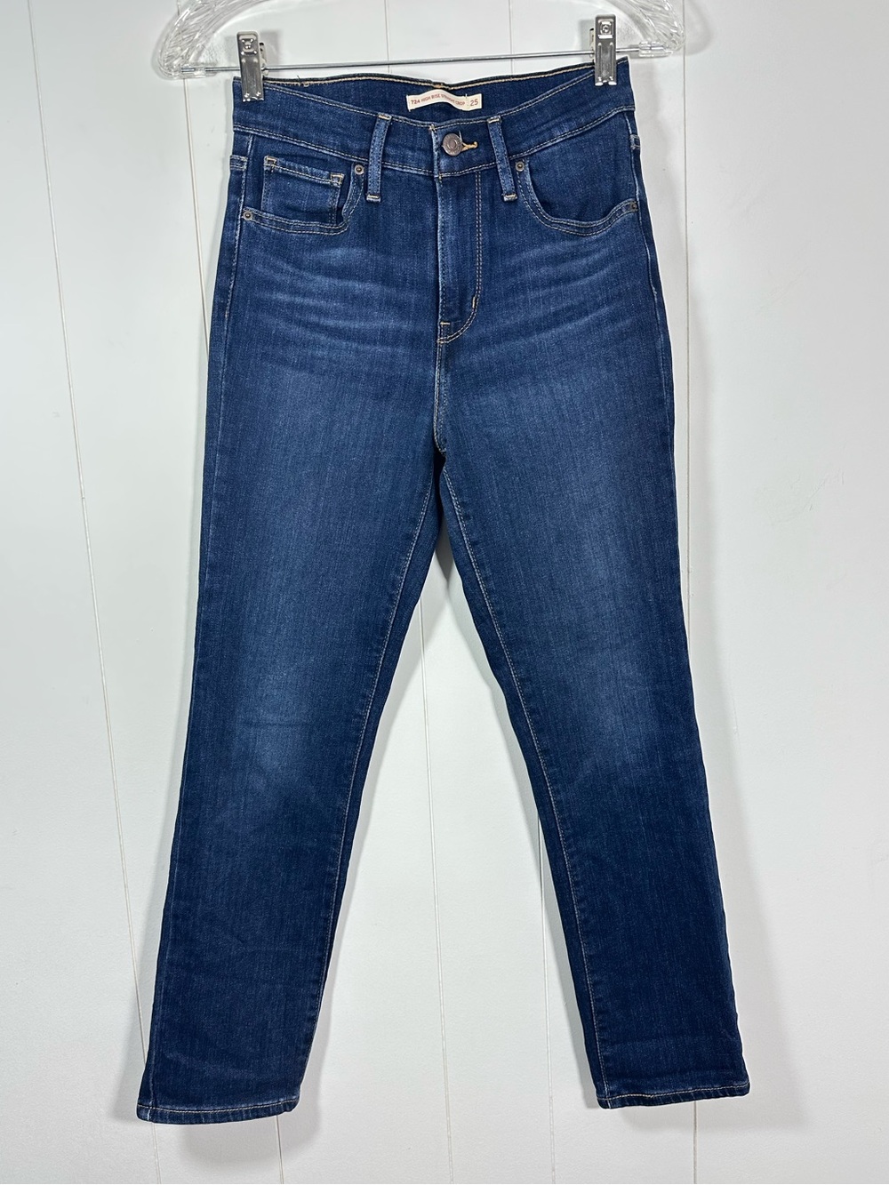 Levis 724 High Rise Straight Crop Denim Blue Jeans Sise 25 Dark Wash